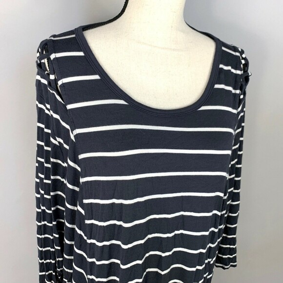 Maurices 24/7 Mini Shift A-line Dress Tunic Women 3XL B&W Stripe Detail Shoulder - Picture 2 of 11